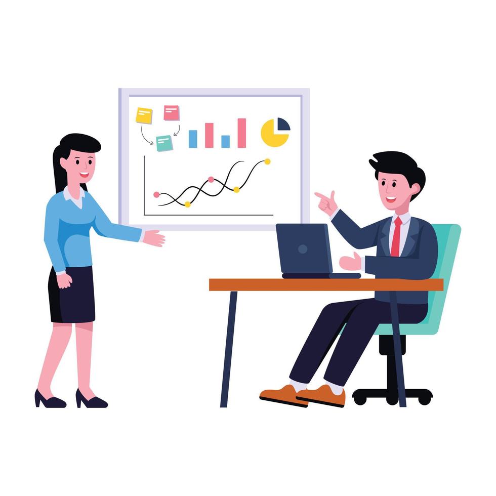 Persons discussing work process, flat illustration of team planning vector