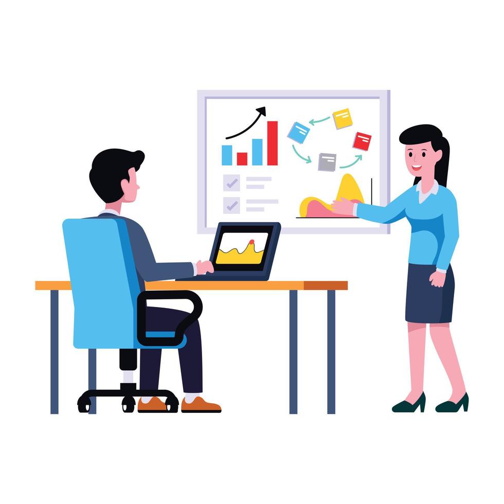 Persons discussing work process, flat illustration of team planning vector