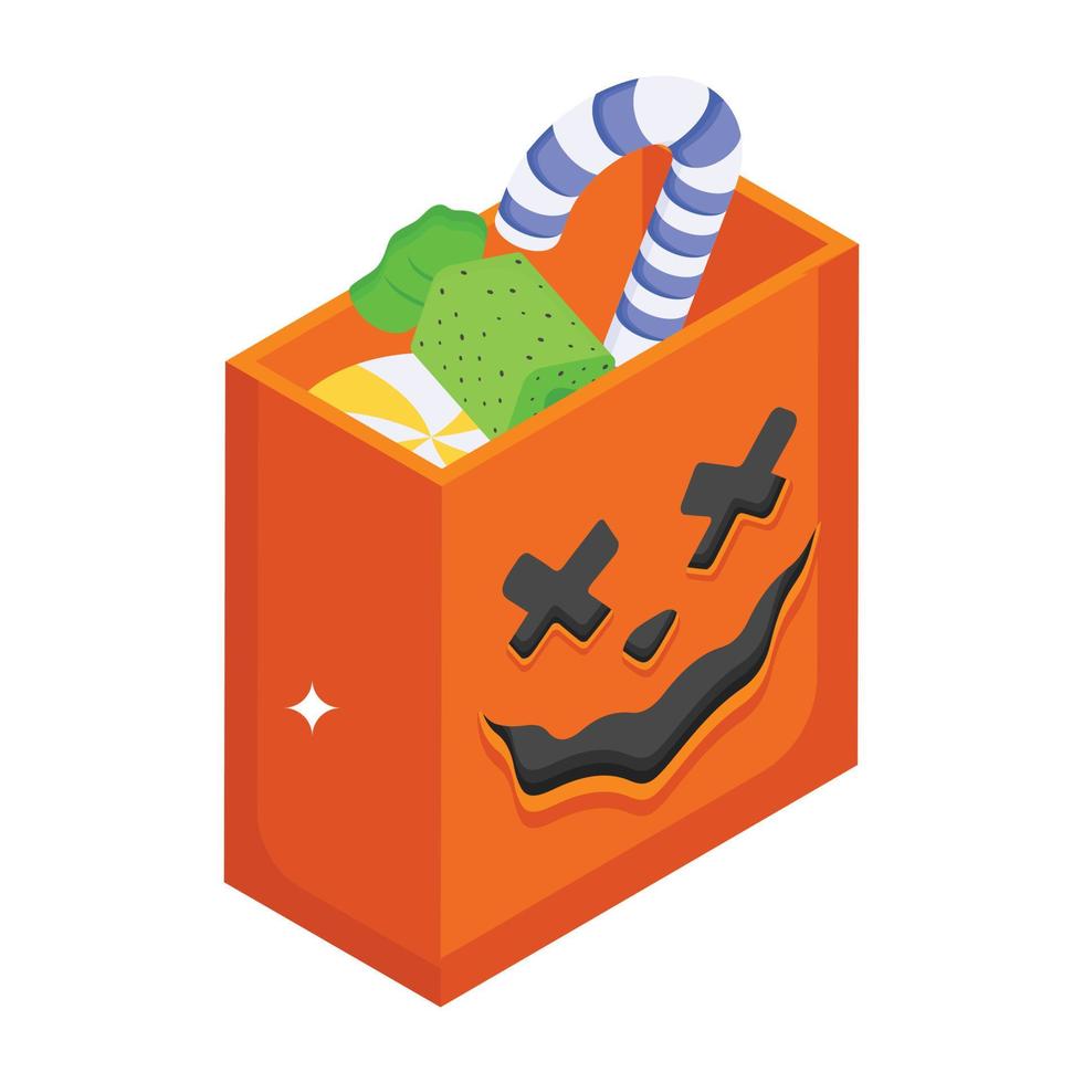 Scary box filled with sweets, an isometric icon of Halloween candies vector