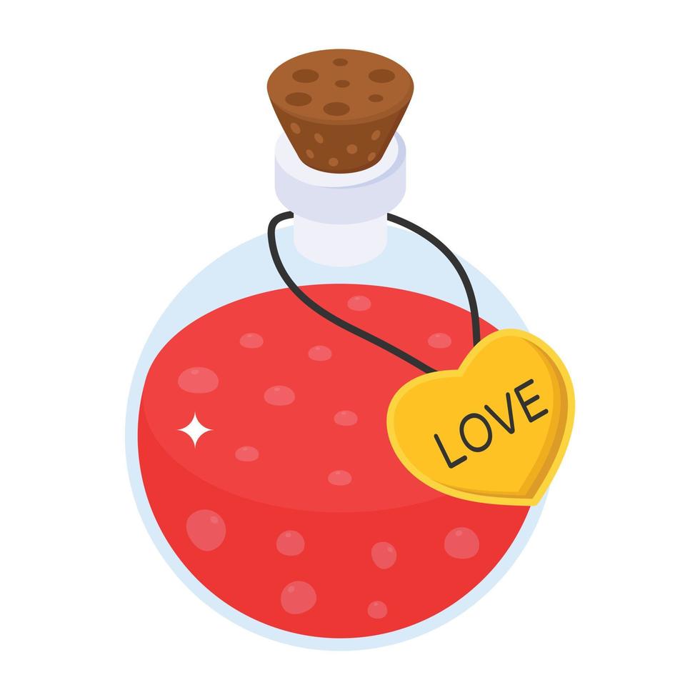 etiqueta de amor con matraz, un ícono isométrico de poción de amor vector