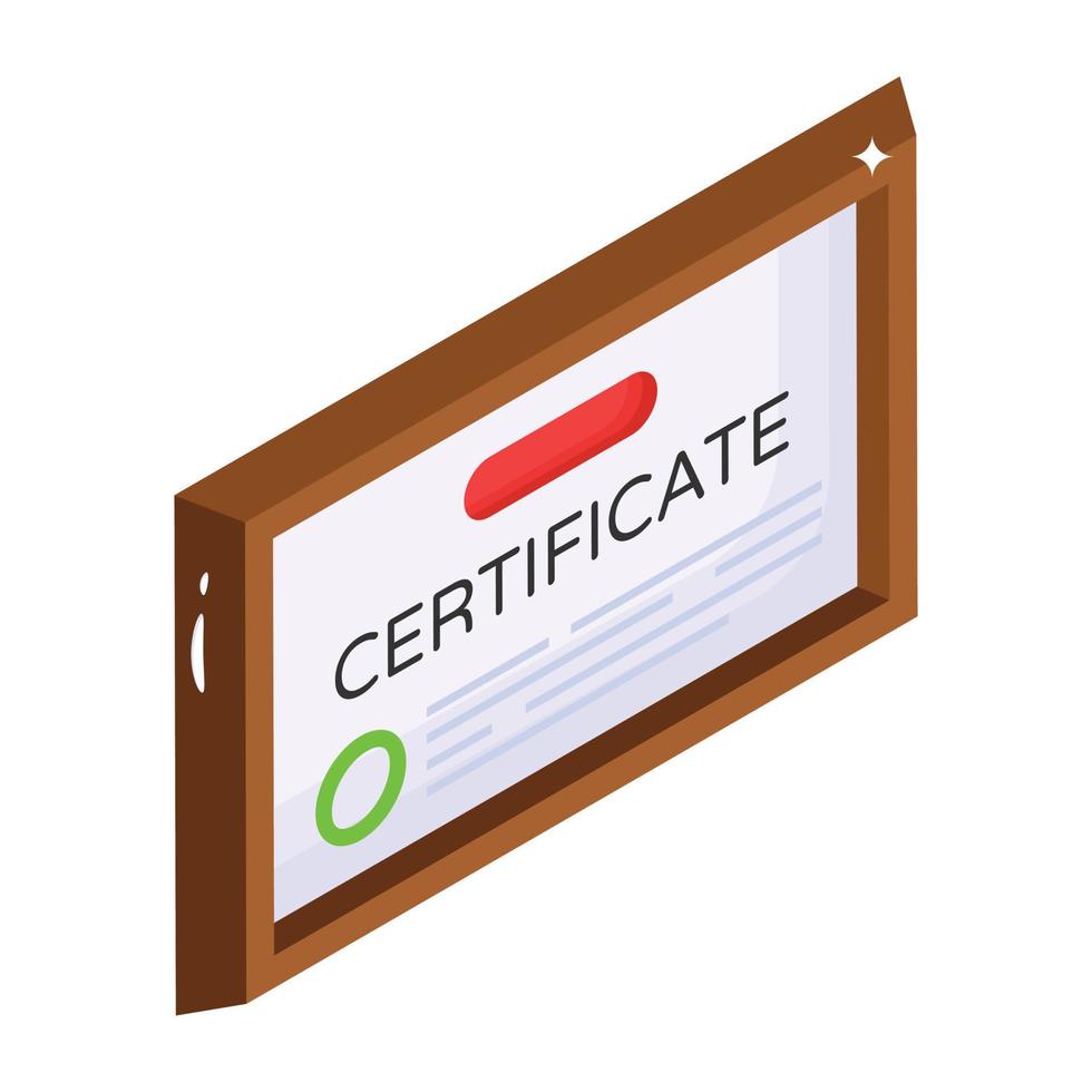 Authorized document, isometric icon of certificate vector