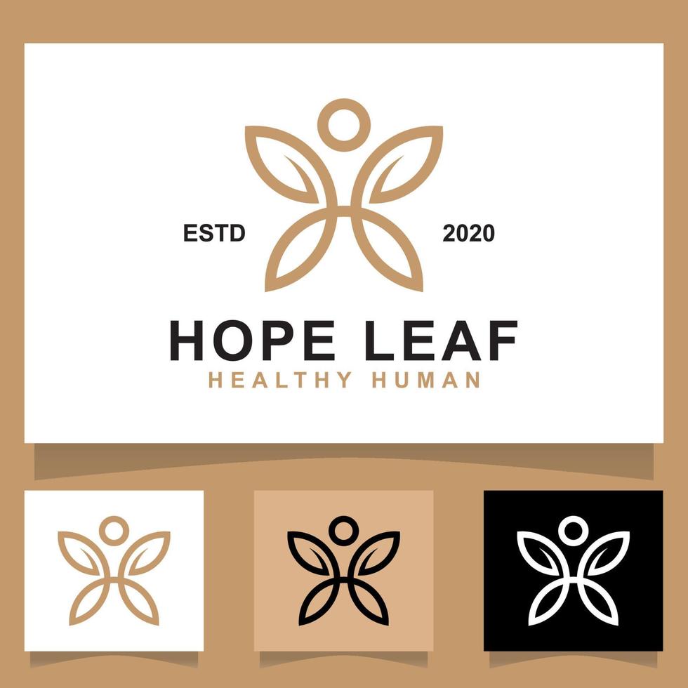 line people hope leaf logo design vector template