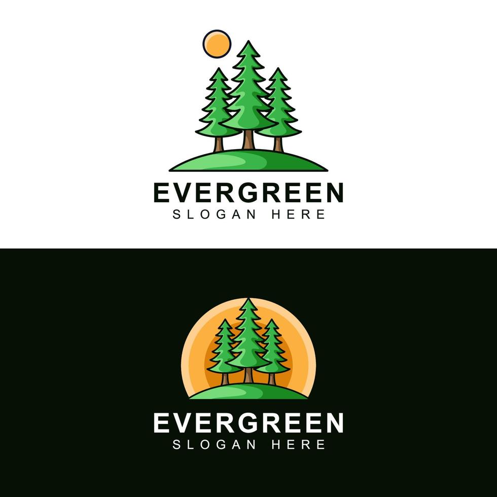 green pine tree with sun modern logo design vector template