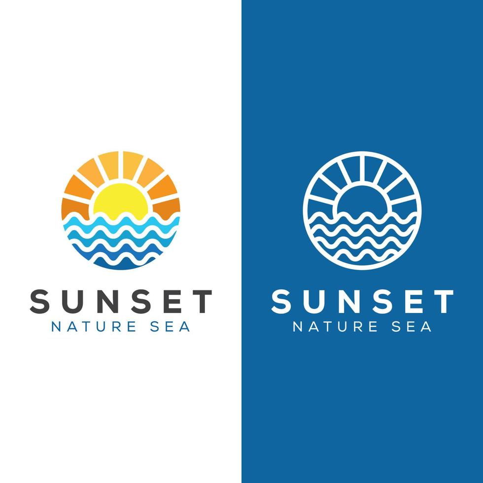 logotipo de la ola del sol del océano. puesta de sol naturaleza mar logotipo diseño vector plantilla