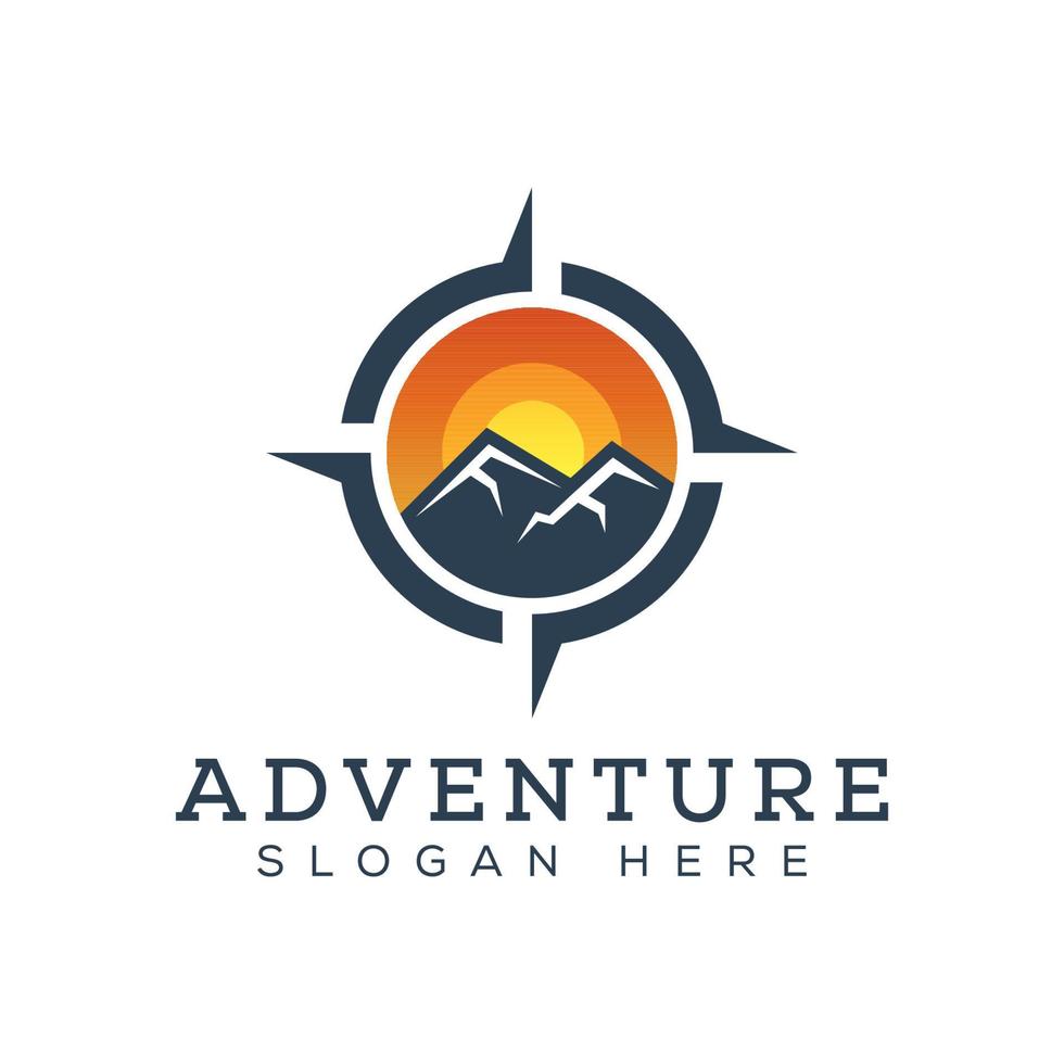 adventure mountain with compass logo design vector template