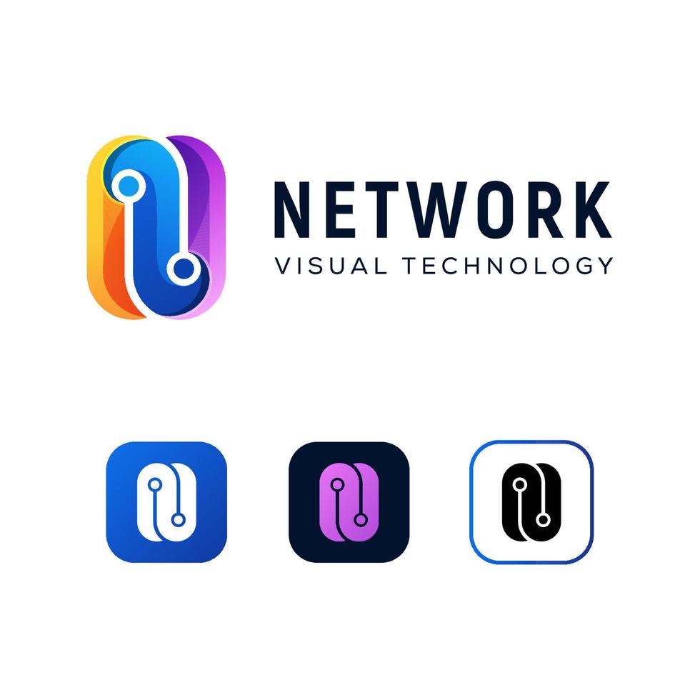 modern color letter N technology logo design vector template