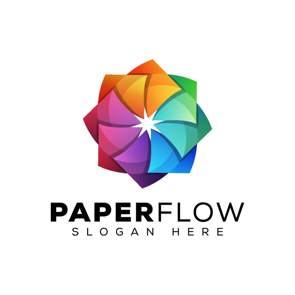 plantilla de vector de diseño de logotipo de flor de papel colorido moderno