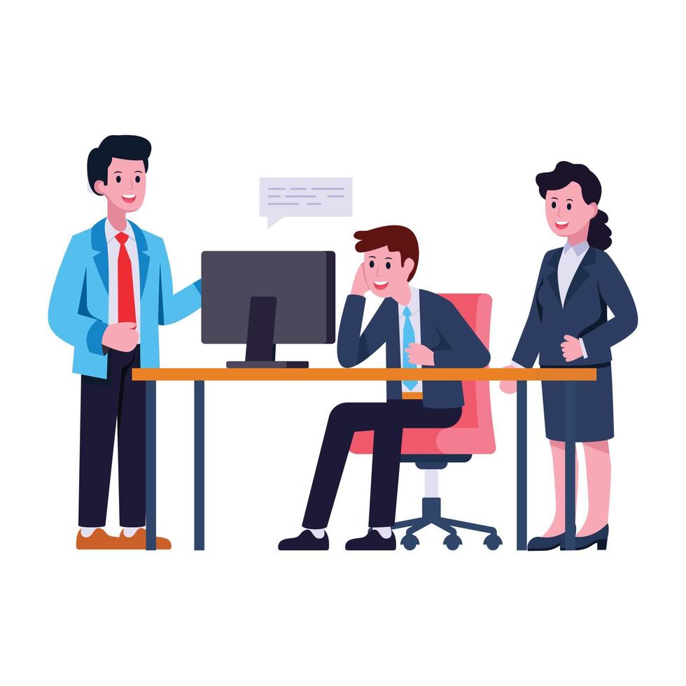 Persons discussing work process, flat illustration of team planning vector