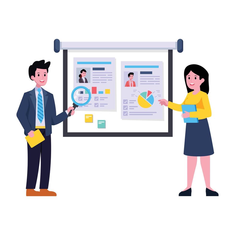 Persons discussing work process, flat illustration of team planning vector