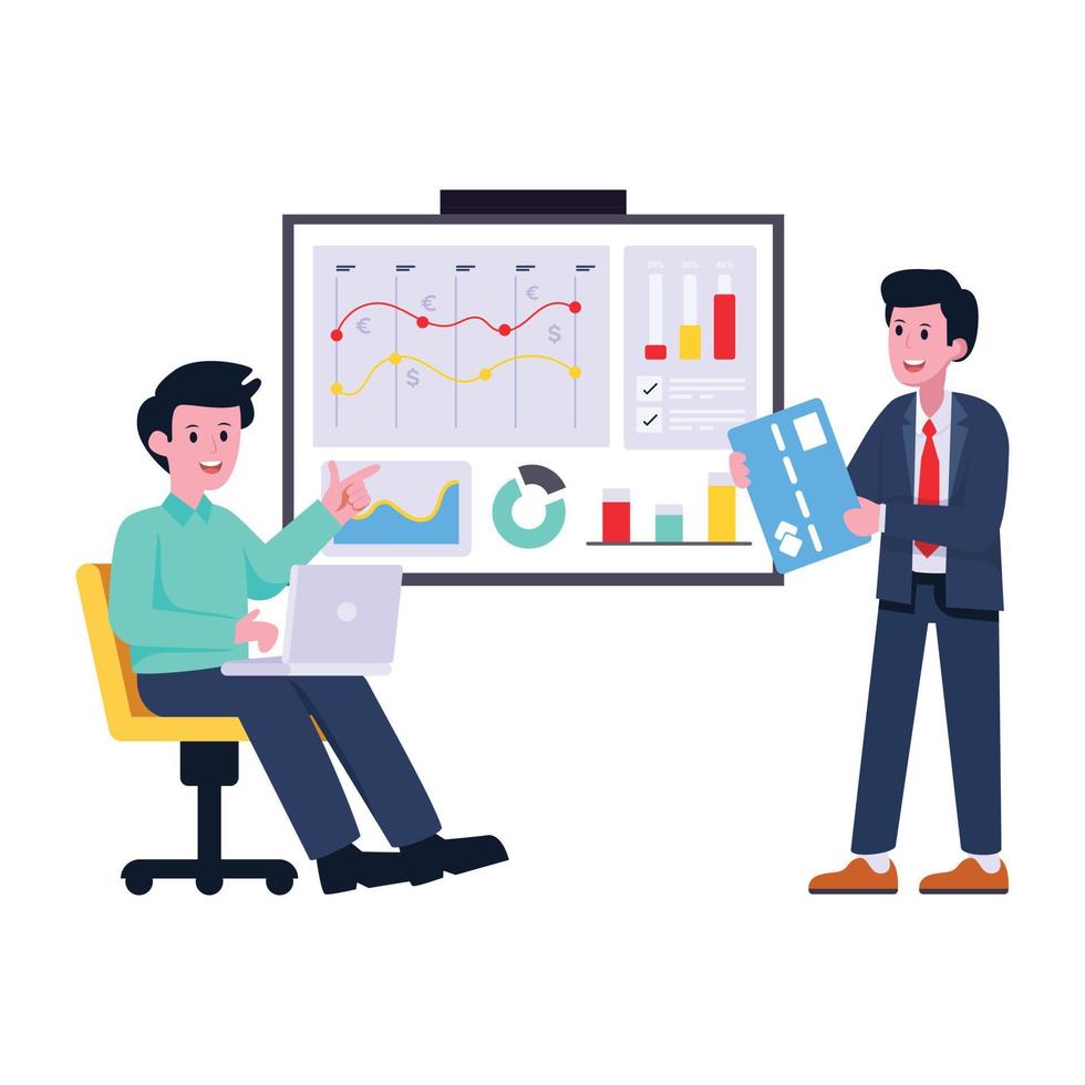 Persons discussing work process, flat illustration of team planning vector