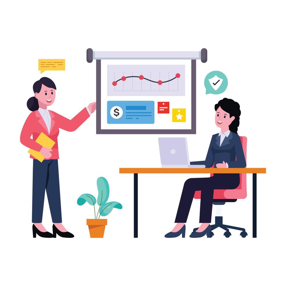 Persons discussing work process, flat illustration of team planning vector