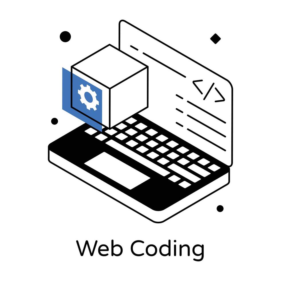 Isometric icon of web coding, colored design vector