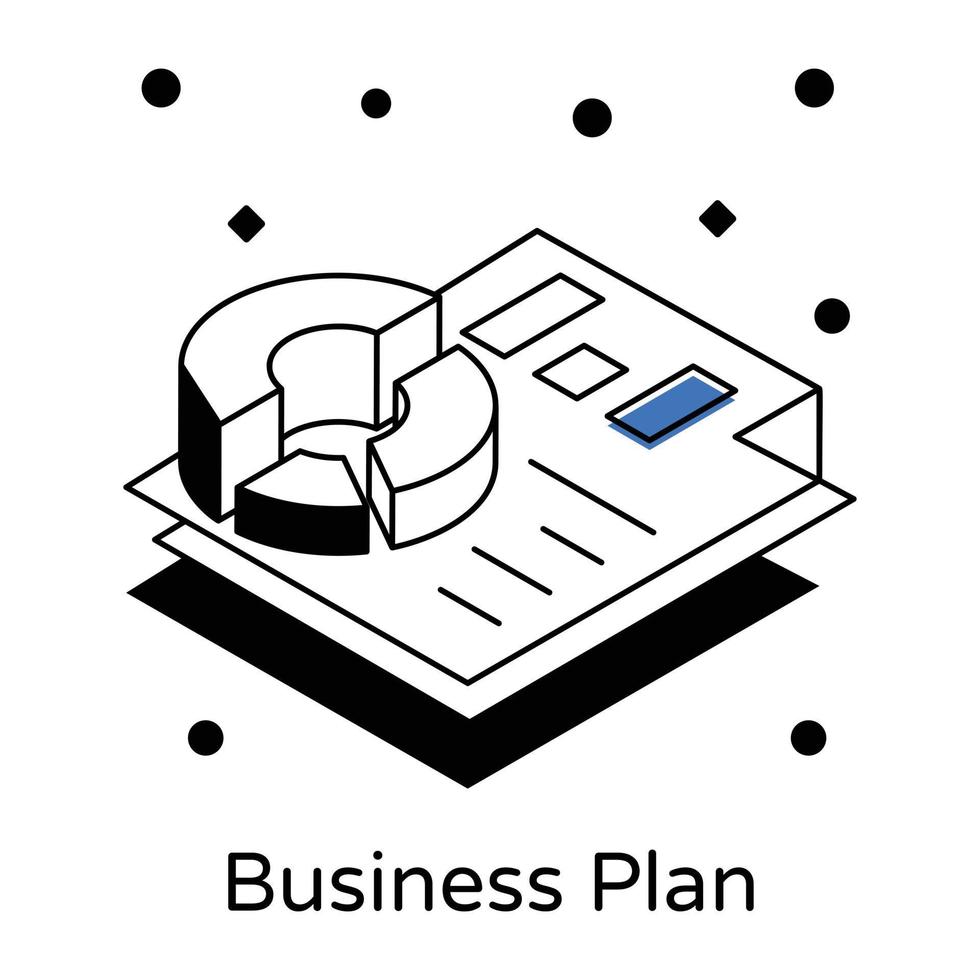 icono isométrico moderno del plan de negocios, informe de datos vector