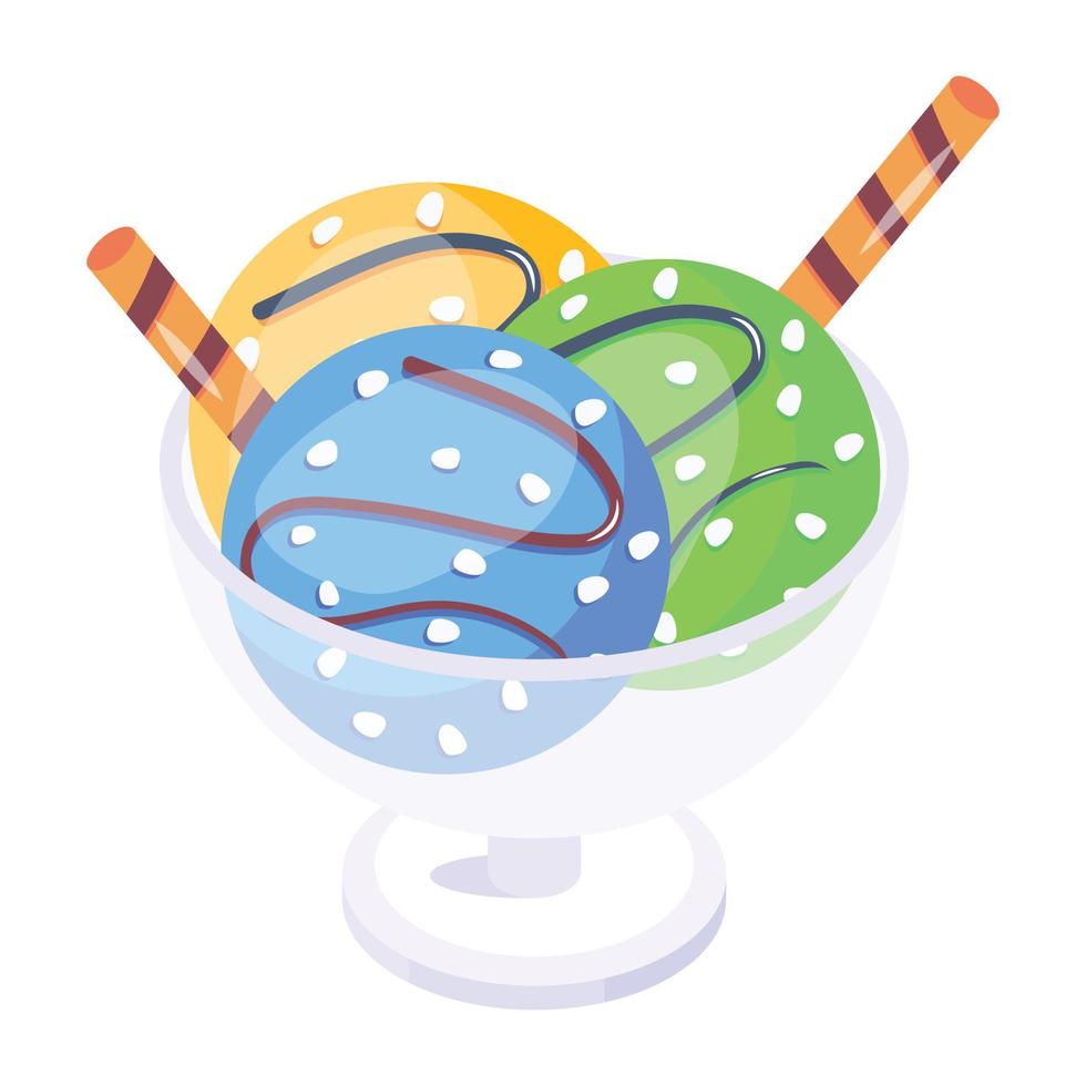 Frozen dessert, an isometric icon of sundae vector