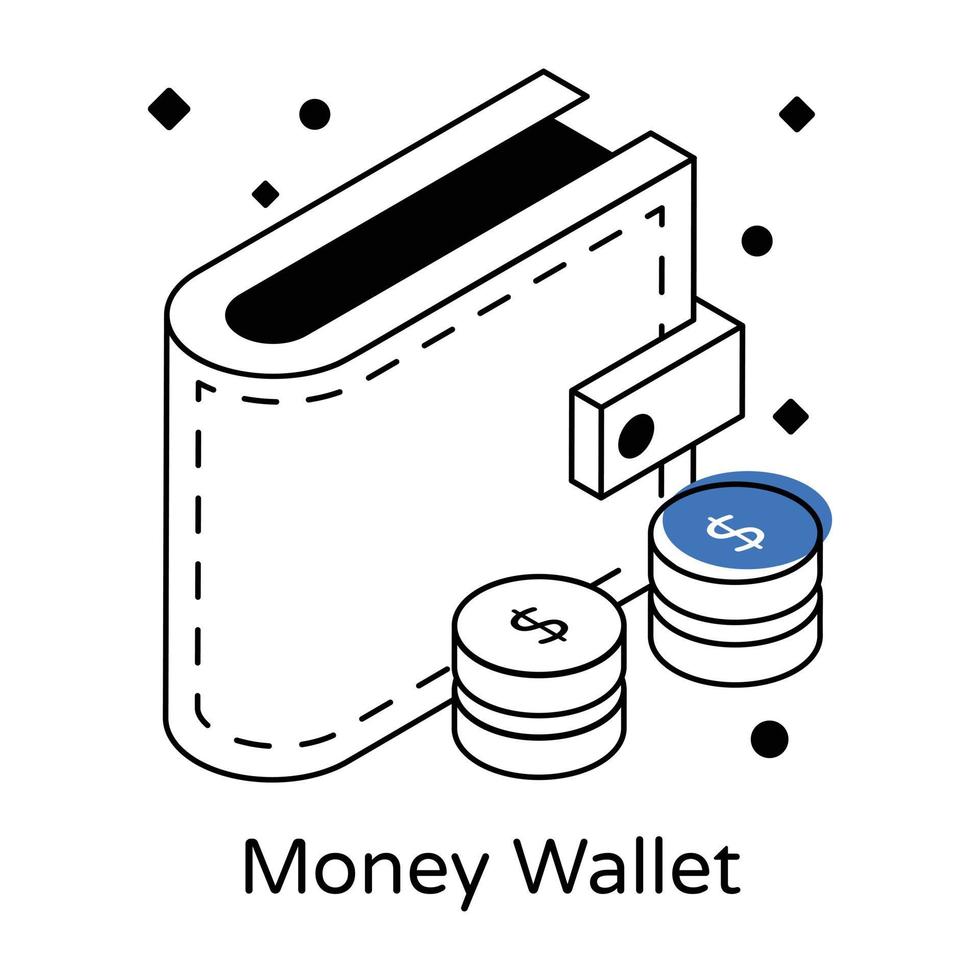 A money wallet icon in isometric design vector