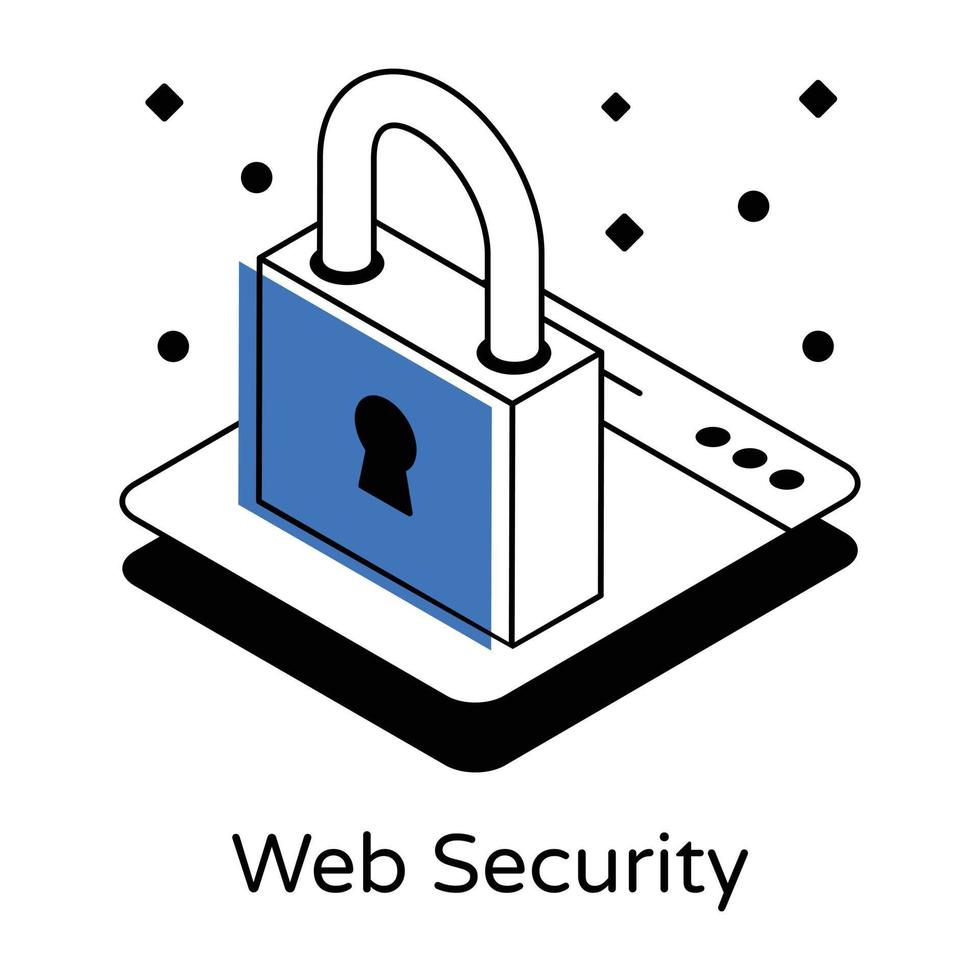 Trendy isometric icon of web security, lock over webpage vector