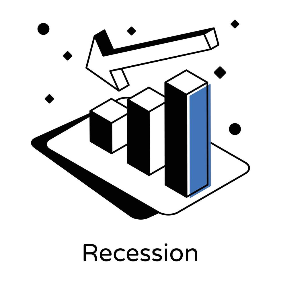 Recession chart isometric icon, business  loss vector