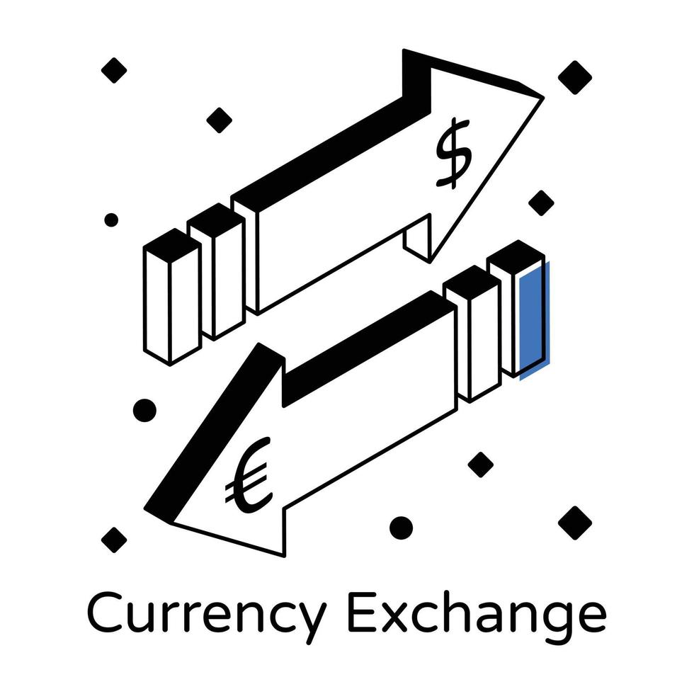 icono isométrico moderno de cambio de moneda vector