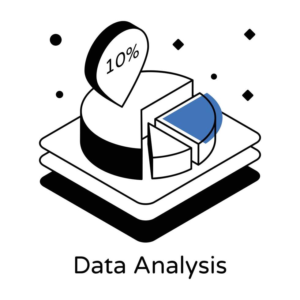 Data analysis isometric icon, pie chart vector