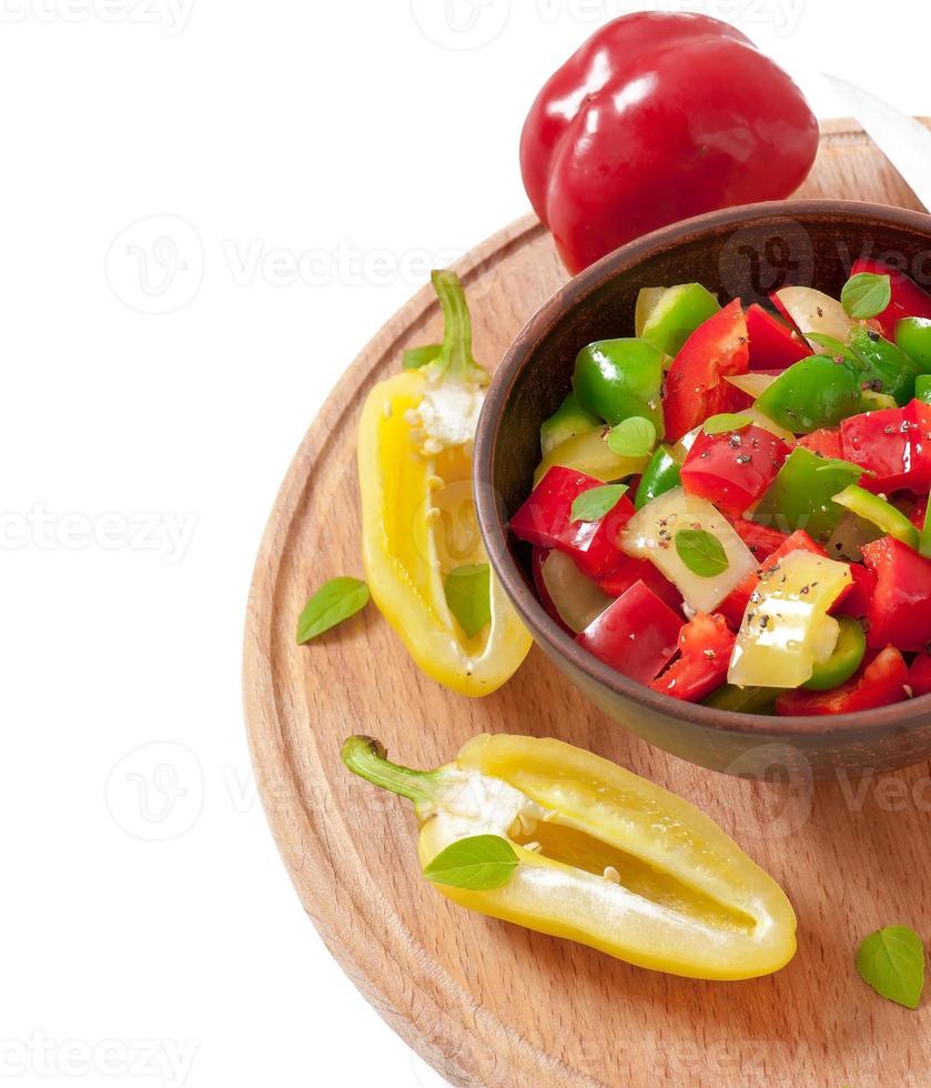 salad of sweet colorful peppers with olive oil photo
