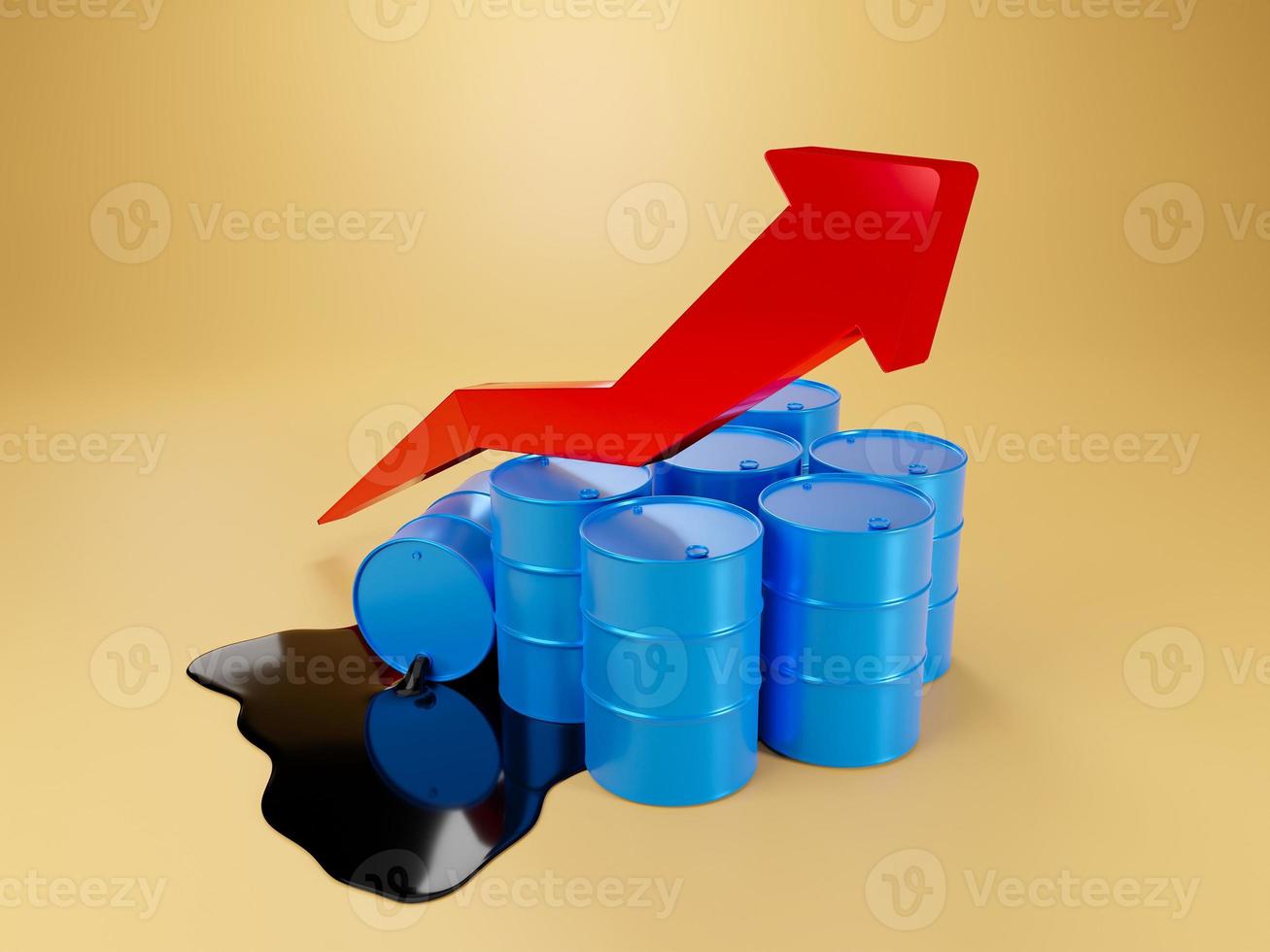 Red arrow pointing up on the oil tank And the oil tank has spilled oil, indicating the high oil price. 3D Rendering. photo