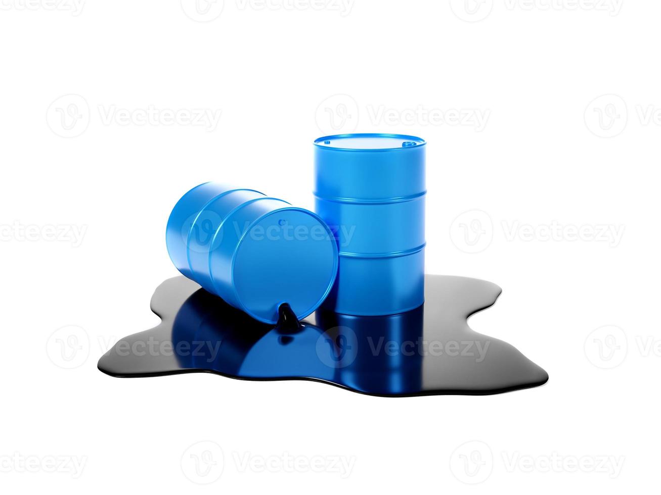 falling blue oil tank causing oil to spill onto the floor, 3D rendering photo