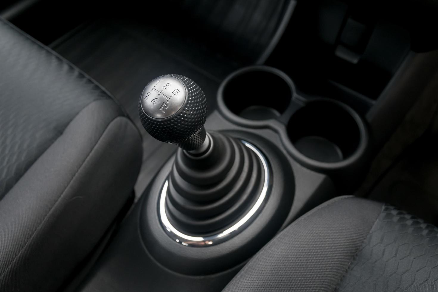 Car interior. manual transmission gear shift. photo