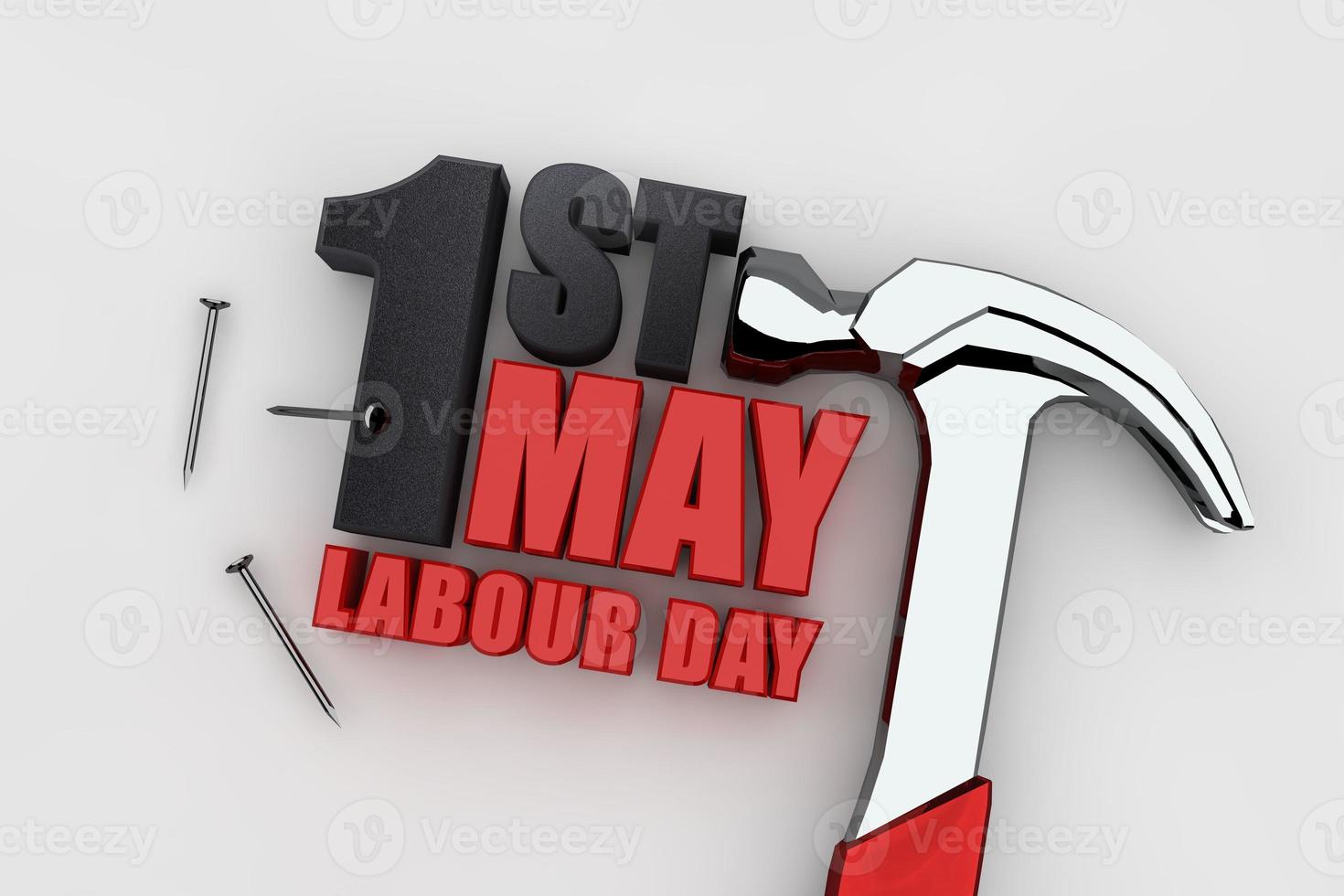 1 st May and red hammer. 3D worker concept photo