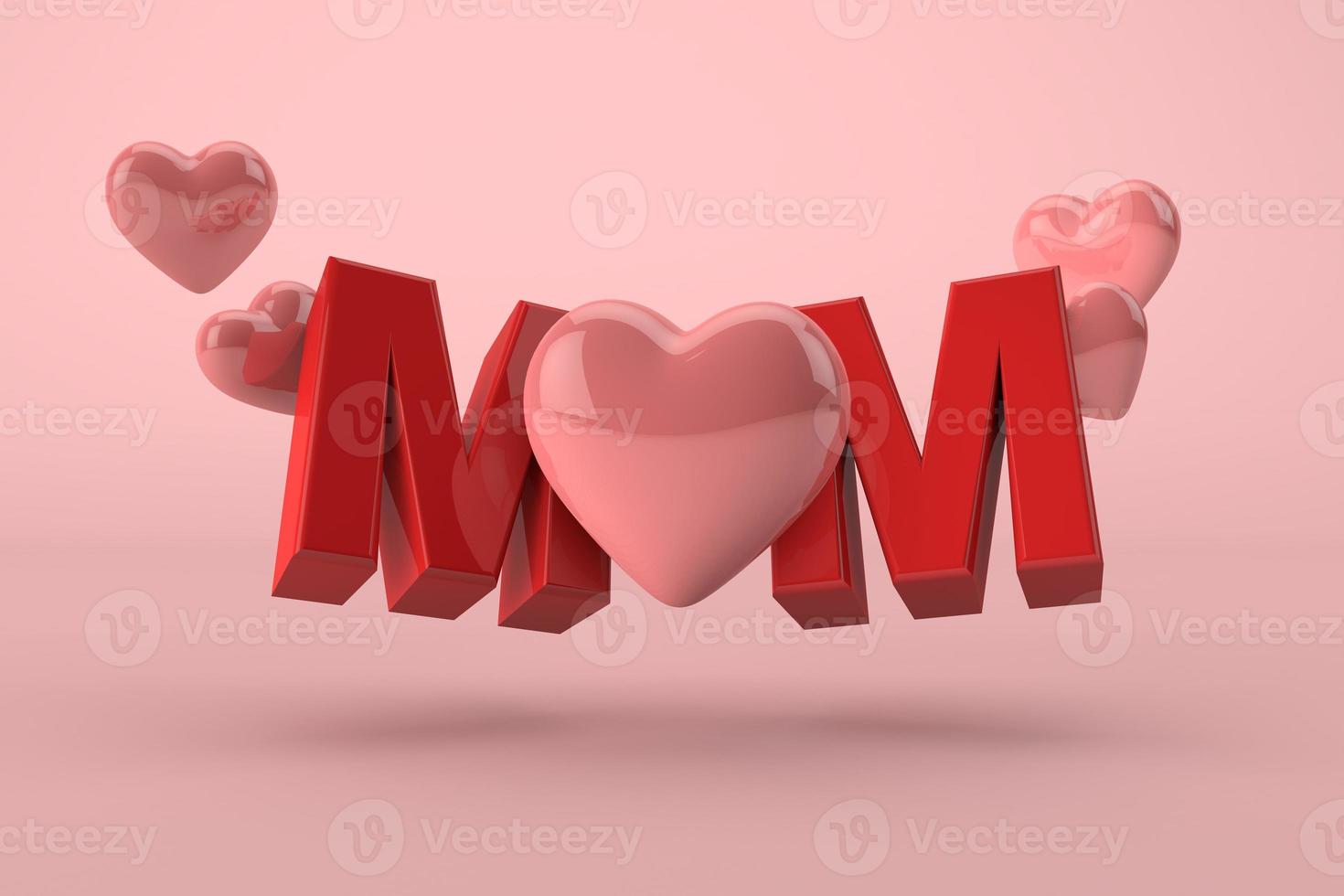 Mothers day pink concept. Mom 3D with hearts photo