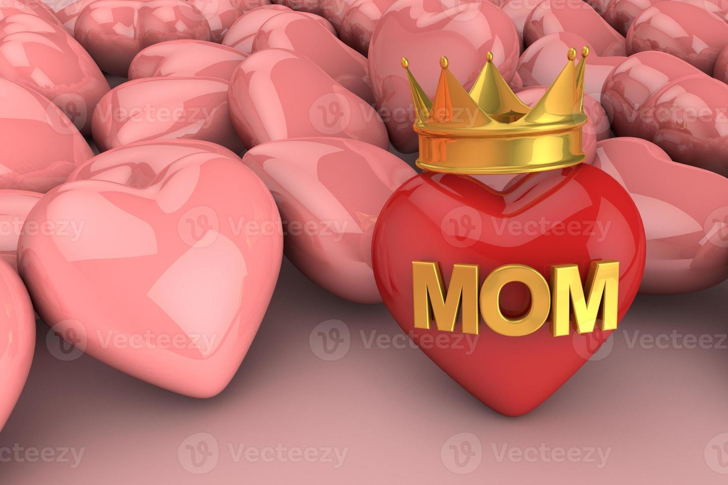 Red heart with mom text. Happy mothers day. 3D Render photo