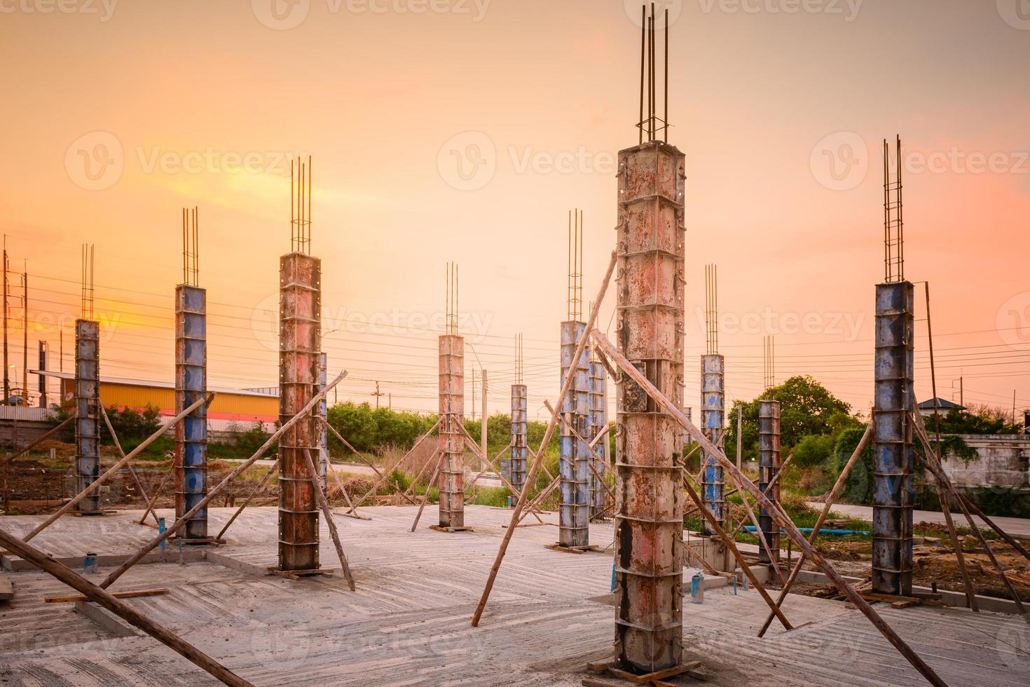a house column at construction site on  housing project photo