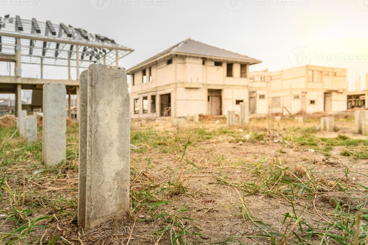 Concrete pile foundation for the construction of build a home photo
