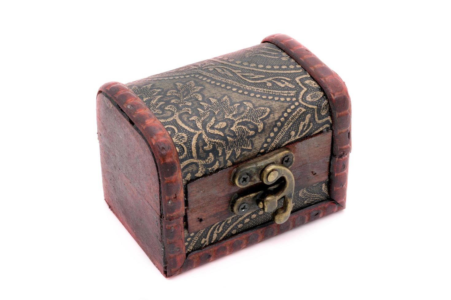 Old wooden chest with golden coins photo