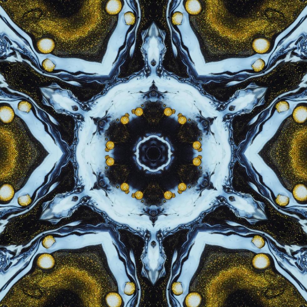 Dark circle abstract background. Kaleidoscope pattern in yellow and blue color. Free Photo