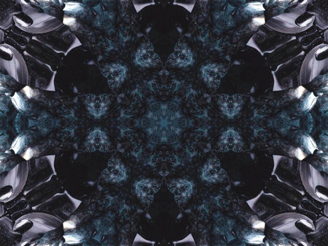 Gothic vibes abstract background in dark blue and black color. Kaleidoscope pattern. Free photo. photo