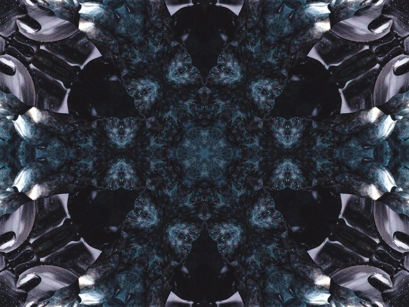 Gothic vibes abstract background in dark blue and black color. Kaleidoscope pattern. Free photo. photo