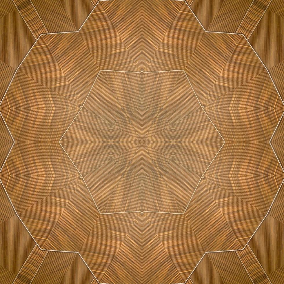 fondo cuadrado abstracto marrón. patrón de caleidoscopio de suelo de madera. fondo libre. foto