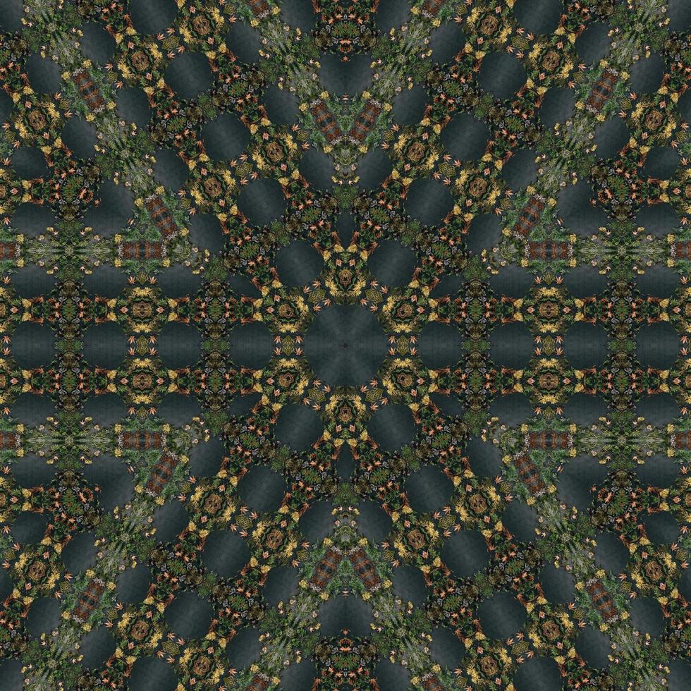Dark green abstract rectangular background. Spruce kaleidoscope pattern. Free background. photo