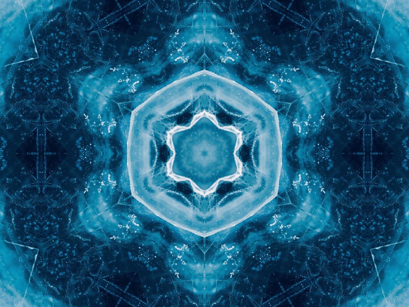 Reflection of deep blue sea in kaleidoscope pattern. Dark blue abstract background. Free photo. photo