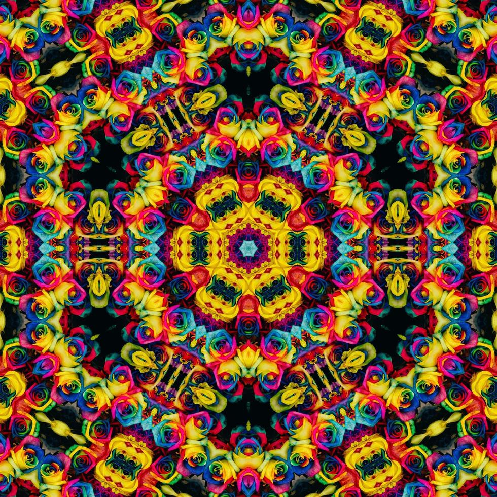Colorful abstract square background. Kaleidoscope pattern of colorful flowers. Free background. photo