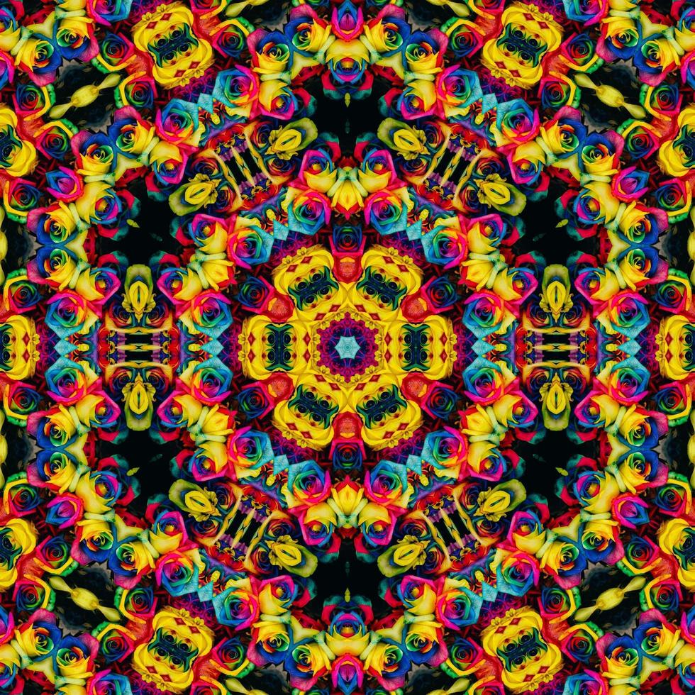 Colorful abstract square background. Kaleidoscope pattern of colorful flowers. Free background. photo