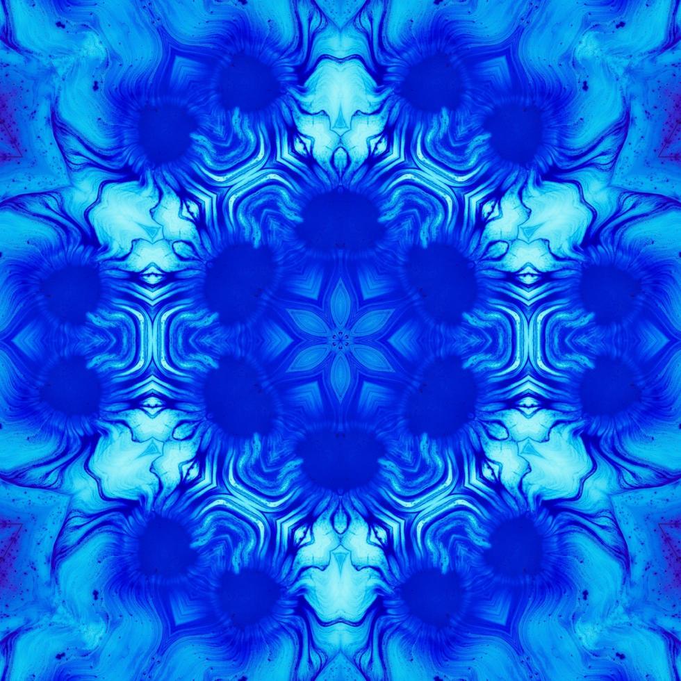 Dark blue abstract square background. Watercolor kaleidoscope pattern. Free background. photo