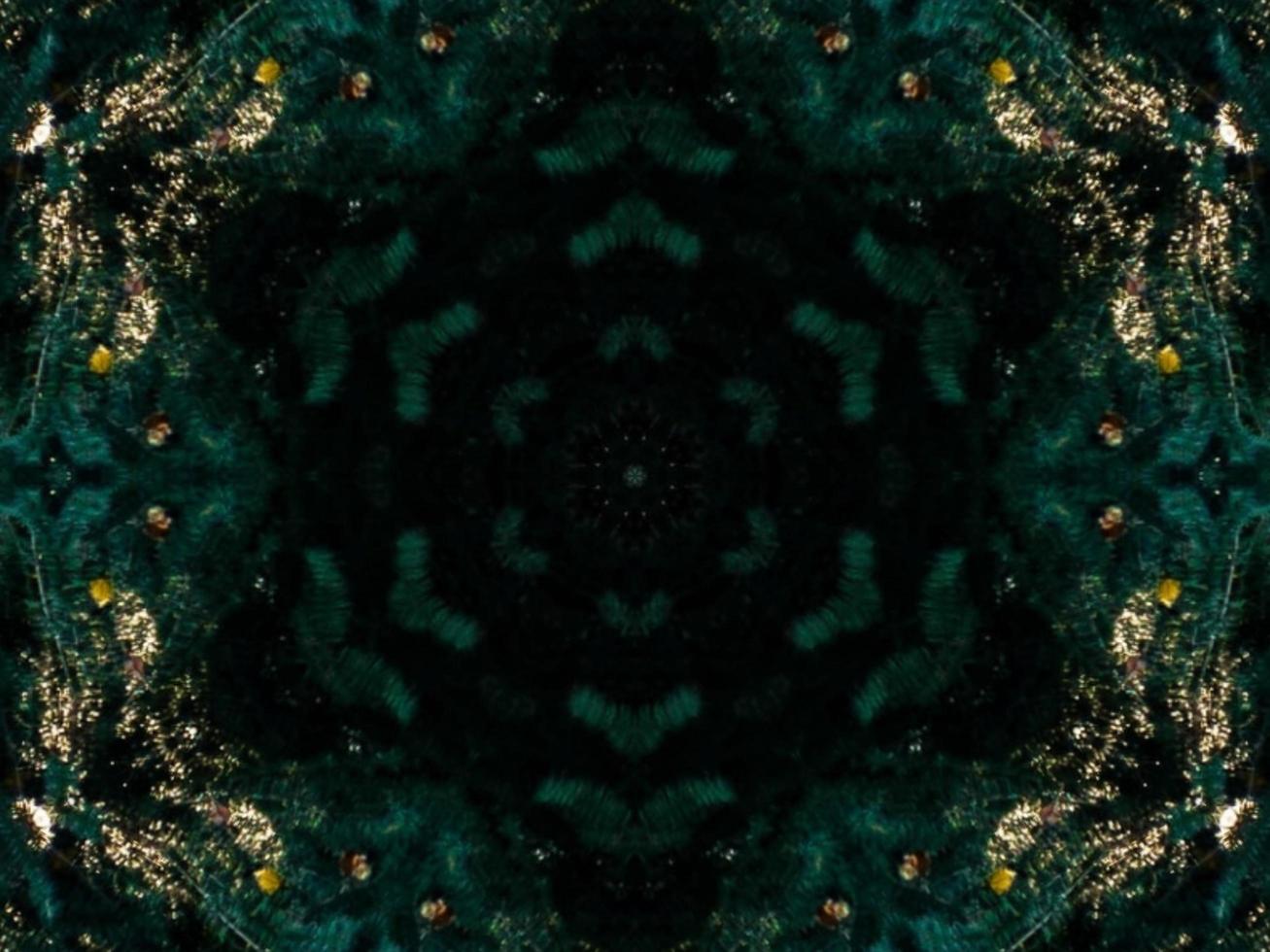 Dark green abstract rectangular background. Dense forest kaleidoscope pattern. Free background. photo