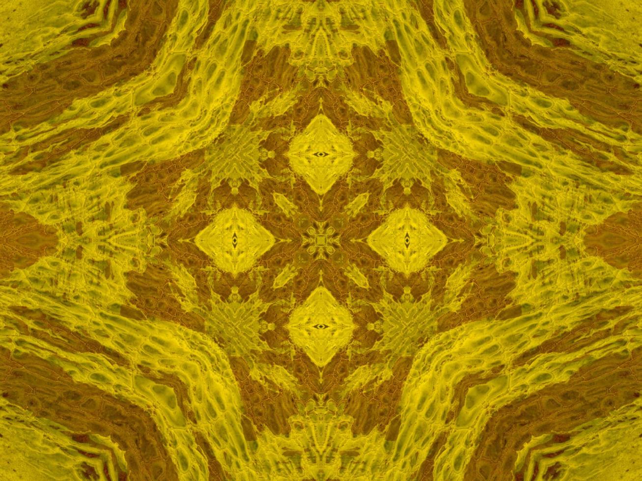 Reflection of colorful flowers in kaleidoscope pattern. Yellow and blue abstract background. Free photo. photo