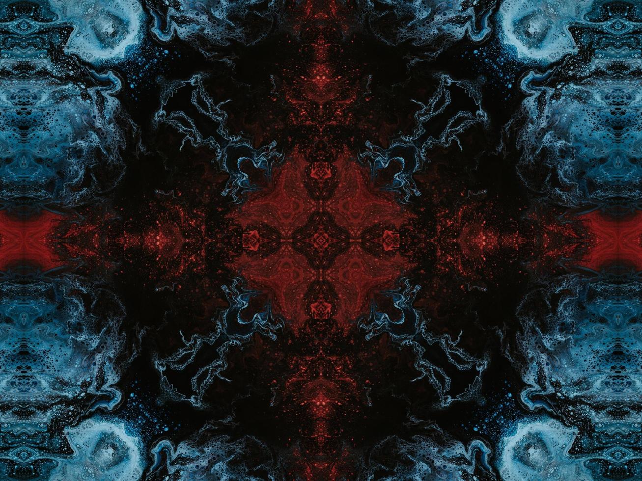 Colorful floral reflection kaleidoscope pattern. Abstract background. Free photo. photo