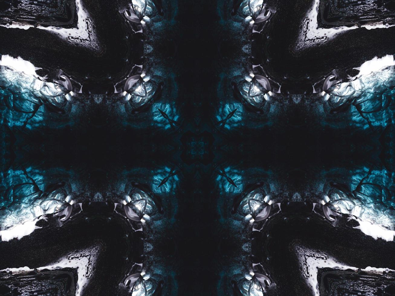 Gothic vibes abstract background in dark blue and black color. Kaleidoscope pattern. Free photo. photo