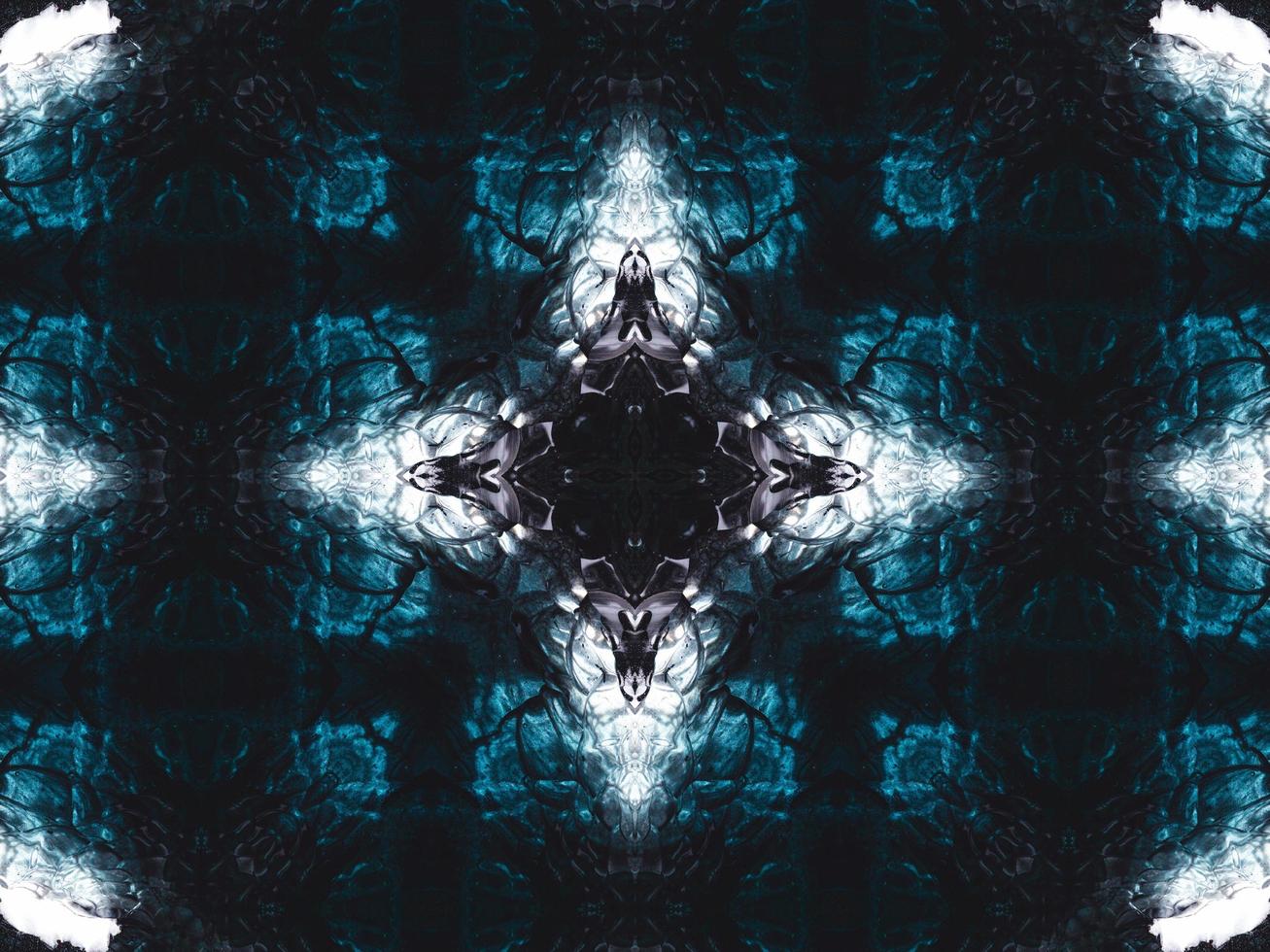 Gothic vibes abstract background in dark blue and black color. Kaleidoscope pattern. Free photo. photo