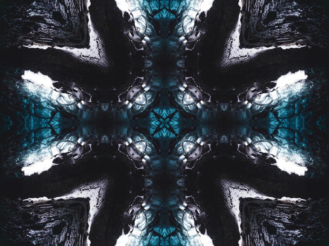 Gothic vibes abstract background in dark blue and black color. Kaleidoscope pattern. Free photo. photo