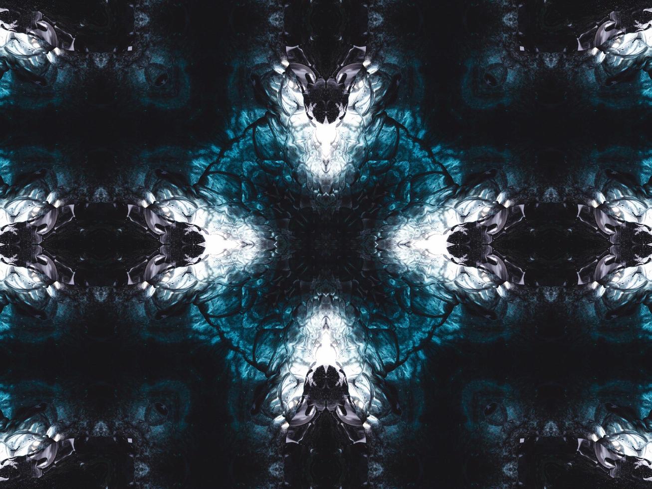 Gothic vibes abstract background in dark blue and black color. Kaleidoscope pattern. Free photo. photo