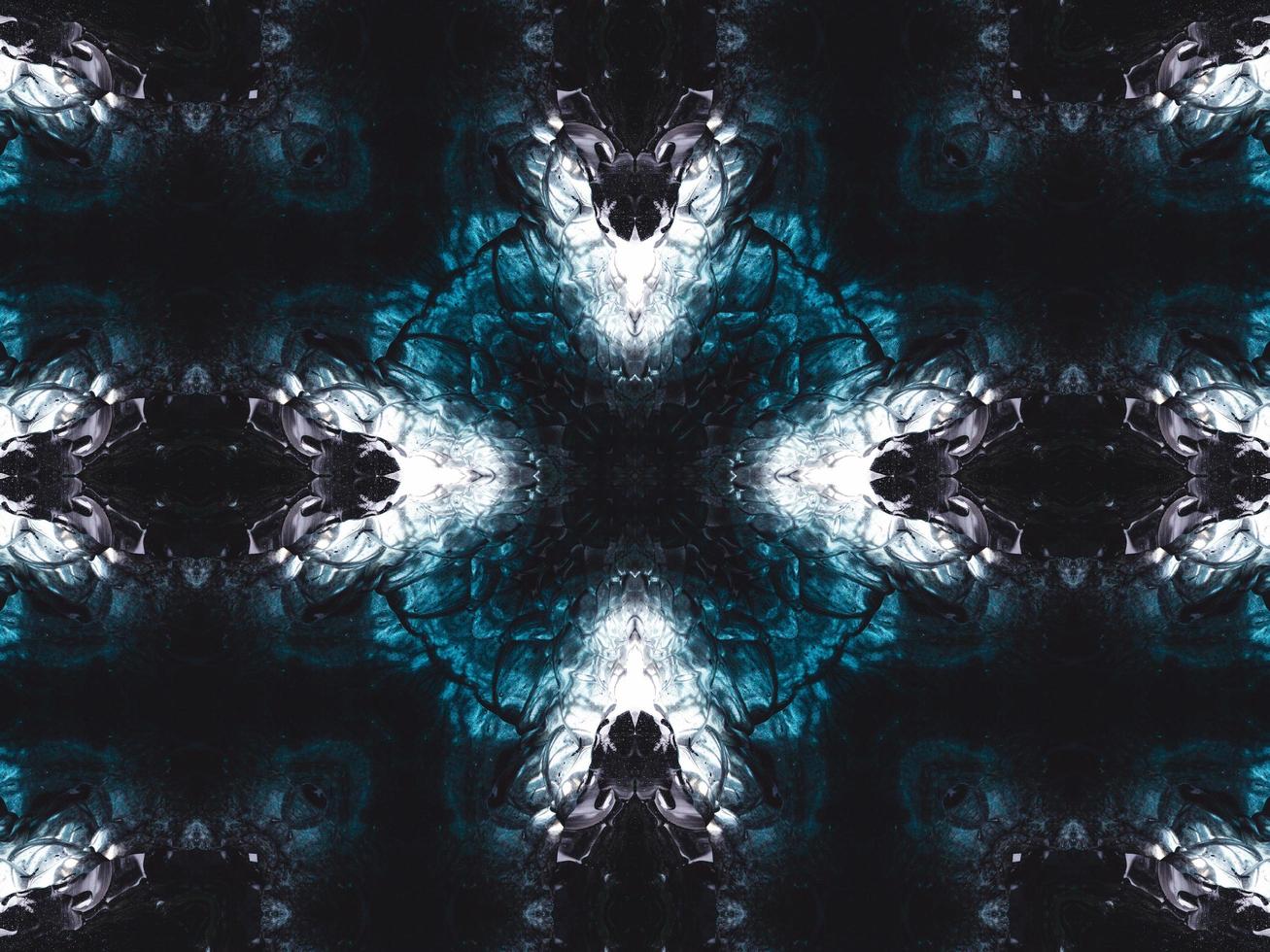 Gothic vibes abstract background in dark blue and black color. Kaleidoscope pattern. Free photo. photo